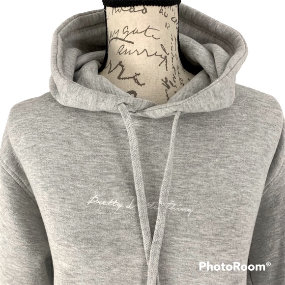 Pretty Little Thing Heather Marled Gray Graphic Oversized Hooded Sweatshirt S - Picture 4 of 10